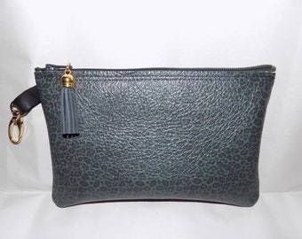 Charcoal & Gray Leopard Print Cowhide LEATHER Clutch Bag
