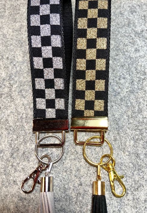 2 Metallic Checkered Jacquard Key Wristlet's1 Silver & 1 