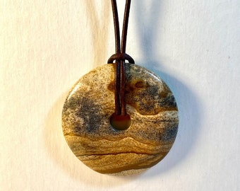 50mm Picture Jasper Stone Pendant on Leather Cord