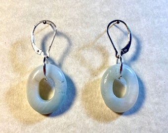 Sterling Leverback  Earrings w/Blue Amazonite Oval Dangles