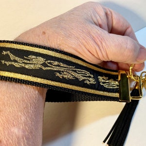 Mythical Beast,Metallic Gold on Black 3-Layer Key Wristlet w/Tassel