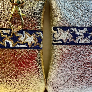 Silver and Gold LEATHER,Pair of Coin Purses w/Stars Trim & Snap Hooks