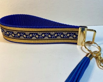 RoyalBlue & Metallic Gold 3-Layer Key Wristlet w/Tassel