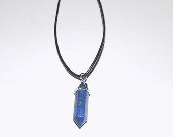 Small Lapis Lazuli Hex Point Pendant on Leather 26"Cord