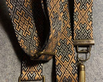 Bronze-Orange and Pewter Jacquard Webbing Adjustable Crossbody Strap & Key Wristlet Set