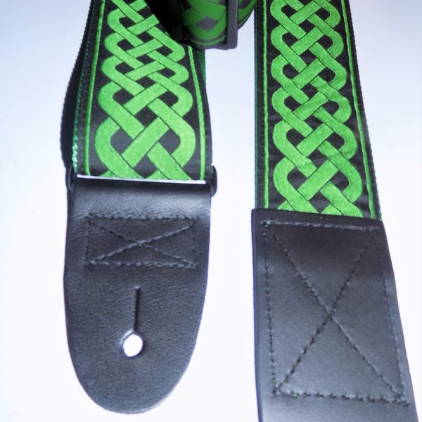 Celtic Weave Kelly Green & Black Jacquard Trim GUITAR STRAP