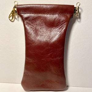 Cowhide LEATHER Eyeglass Squeeze Pouch w/Snap Hook