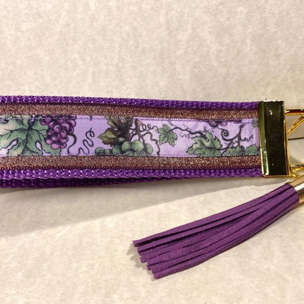 Vineyard Grape Clusters 3-Layer Purple Key Wristlet w/Tassel & Snap Hook