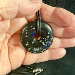 Snowflake Obsidian Donut on Black Leather Cord,Please READ Description
