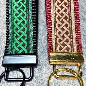 Set of Two Celtic Inspired Braid 3-Layer Key Wristlets,1Burgundy & 1 Emerald