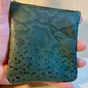 May include: A small green zippered pouch with a snakeskin pattern.