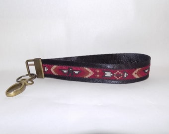 Burgundy & Black, Southwest THUNDERBIRD Pattern Key Fob Wristlet