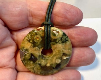 Rhyolite 40mm Stone Donut Pendant on Leather Cord