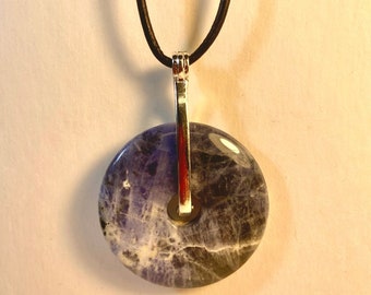 40mm Blue Sodalite Healing Pi-Stone Pendant on Leather Cord