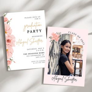 Floral Graduation Invitations, Pink Graduation Invitation Editable, Wildflower Graduation Invitation Digital, Grad Party Invitation Template