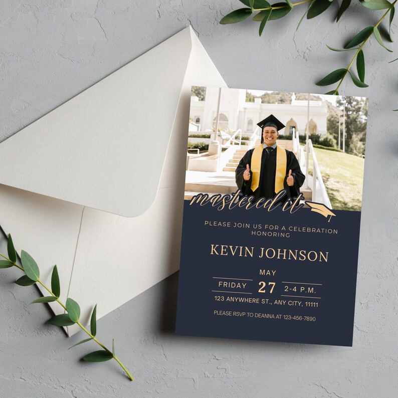 Masters Graduation Invitation Template, Mastered It Invitation Editable ...