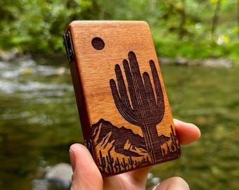 Western Sapele Wood Stash Case with Bronze Hinges