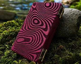 Wavy Purpleheart Wood Stash Case with Bronze Hinges