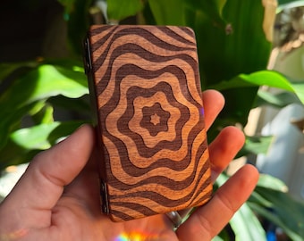 Wavy Sapele Wood Stash Case with Bronze Hinges