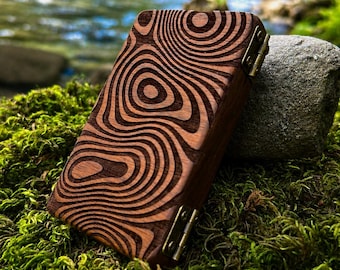 Wavy Walnut Wood Stash Case with Bronze Hinges