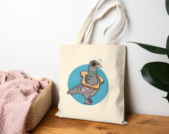 Silly Pigeon Canvas Tote Bag, Double Sided Artwork