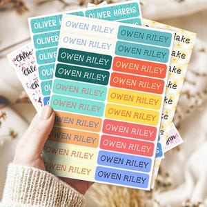 Retro Colors Skinny School Supply Labels, Back to School Name Stickers Kids&#39; Clothing Tag, Water Bottle, Lunch Box