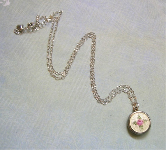 Vintage Child's Locket Necklace, La Mode Enamel L… - image 2