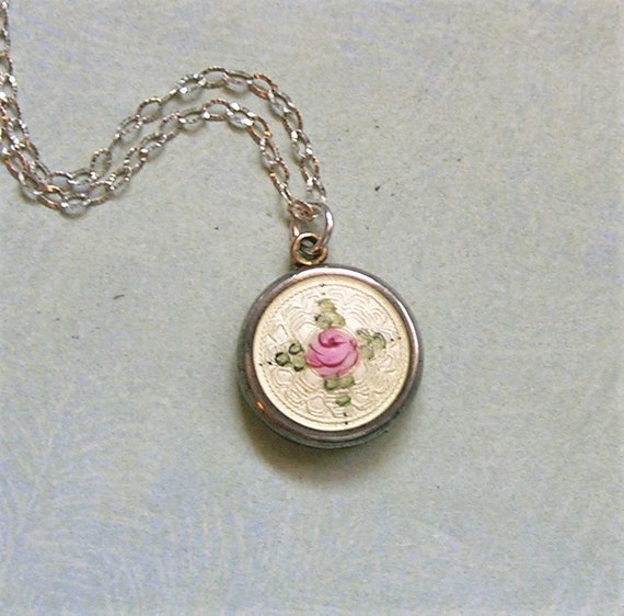 Vintage Child's Locket Necklace, La Mode Enamel L… - image 3