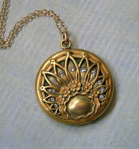Antique Art Nouveau Gold Filled Locket Necklace, … - image 3