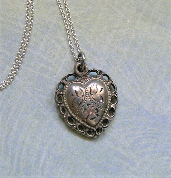 Vintage Sterling Sliding Religious Heart Pendant With… Gem