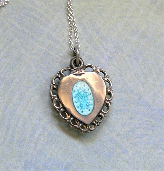 Vintage Sterling Sliding Religious Heart Pendant With… Gem