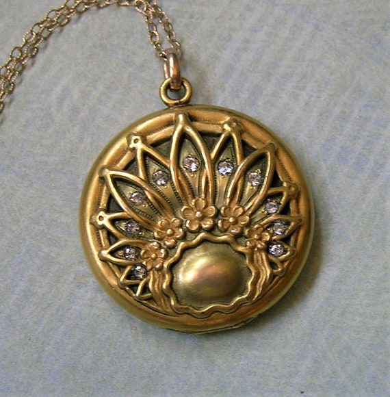 Antique Art Nouveau Gold Filled Locket Necklace, … - image 1