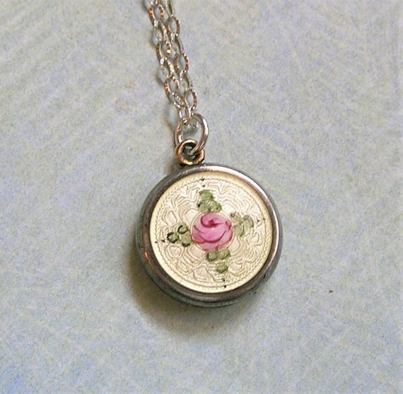 Vintage Child's Locket Necklace, La Mode Enamel L… - image 1
