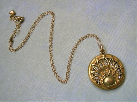 Antique Art Nouveau Gold Filled Locket Necklace, … - image 2