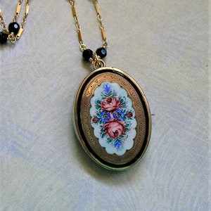 Antique Victorian Gold Filled Enamel Locket Necklace/Pin, Antique Enamel Locket Necklace, Old Enamel Locket, Gift for Her (N357)