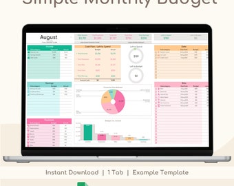 Monthly Budget Planner: Simple Google Sheets Income & Expense Tracker (Digital Download)