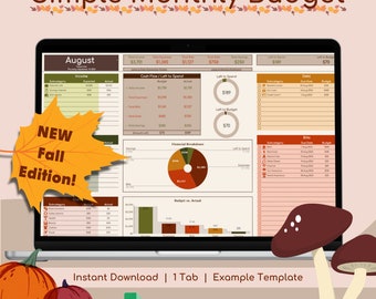 Monthly Budget Planner: Simple Google Sheets Income & Expense Tracker (Digital Download) (Fall Theme)