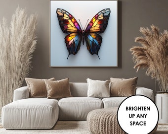 Colorful Stained Glass Butterfly Portrait - Vibrant Colors & Gradient White Background - Digital Download