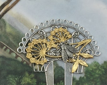 Art Deco Bee hair comb Decorative hair combs gentle bees hair stick Silver hair combs MyElegantThings