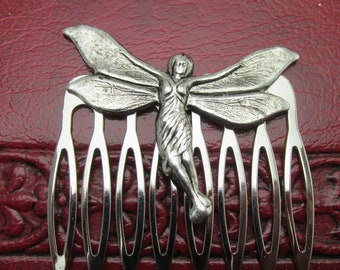 Vintage älvhårkam, silver över brons, brudtillbehör