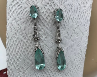 Vintage Style Earrings - Aquamarine Blue Earrings  - Art Deco Long Earrings  - Crystal Dangle earrings  - MyElegantthings -Vintage Jewelry