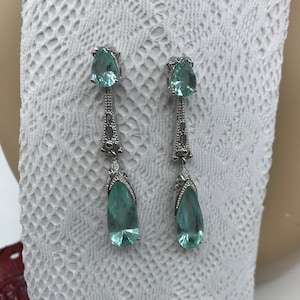 Vintage Style Earrings - Aquamarine Blue Earrings  - Art Deco Long Earrings  - Crystal Dangle earrings  - MyElegantthings -Vintage Jewelry