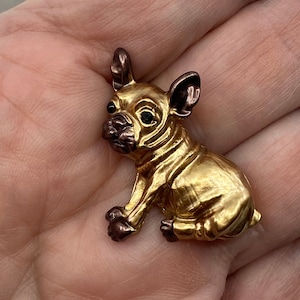 Vintage französischer Bulldogge Pin Vergoldet Miniatur Bull Dog Pin
