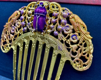 Scarab Hair Comb Large ornate Hair Clip Comb Gorgeous Gold plated hand enameled by MyelegantThings reversible