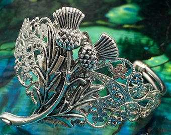 Scottish Thistle Cuff: Silver Plated Outlander Bracelet