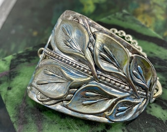 Vintage Copper /& Silver Blooming Blossoms Calla Lily Cuff Bracelet
