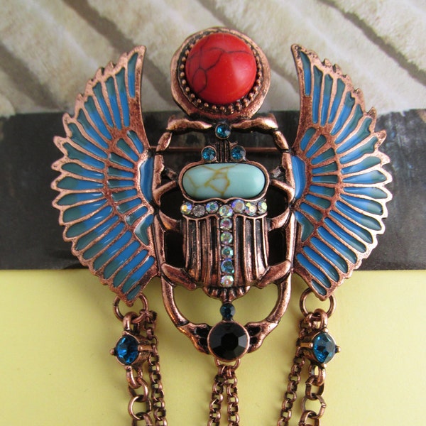 Scarab slider large statement piece PIN Neckace Egyptian scarab slider necklace and brooch vintage style