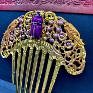 Scarab Hair Comb Large ornate Hair Clip Comb Gorgeous Gold plated hand enameled by MyelegantThings reversible