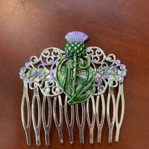 Scottish thistle hair comb decorative hair combs Silver thistle combs small colorful Scottish hair pick MyElegantThings