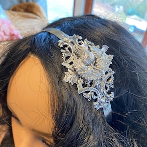 Scottish Thistle Headband, Art Deco Style, Sterling Silver Plated